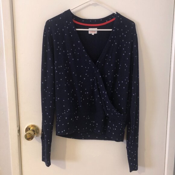 Sundry Sweaters - Sundry Little white Stars Blue Comfy boxy cozy long sleeve v neck Sweatshirt